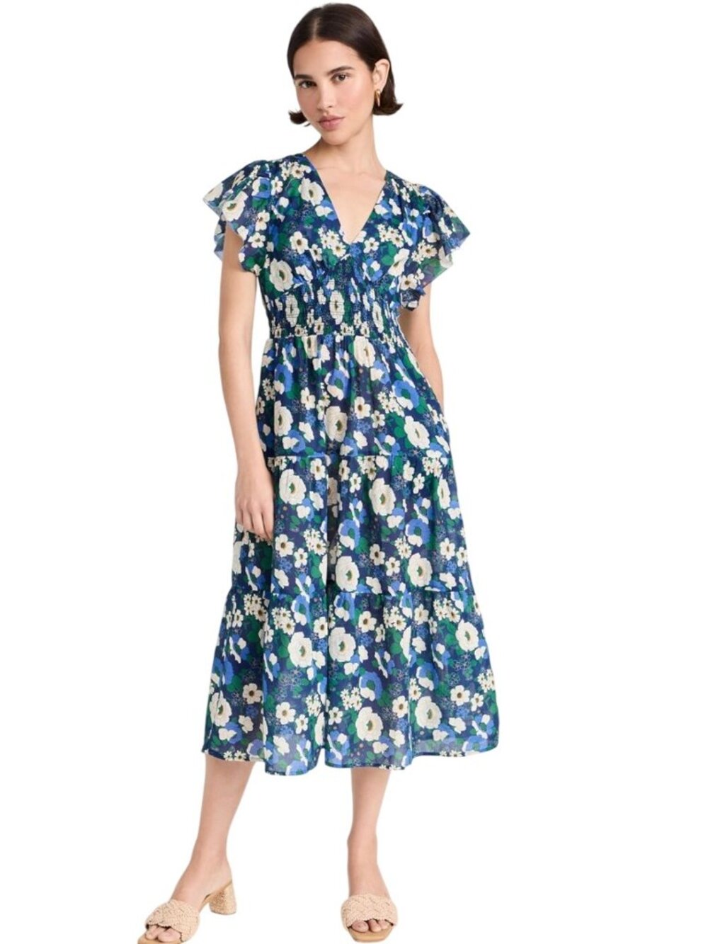Trovata Birds of Paradise Kendall Dress in Blue Floral - Size S